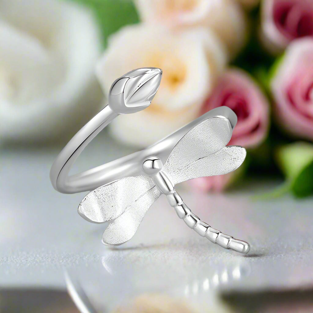 Dragonfly Lotus Bud Adjustable Ring-Black Diamonds New York