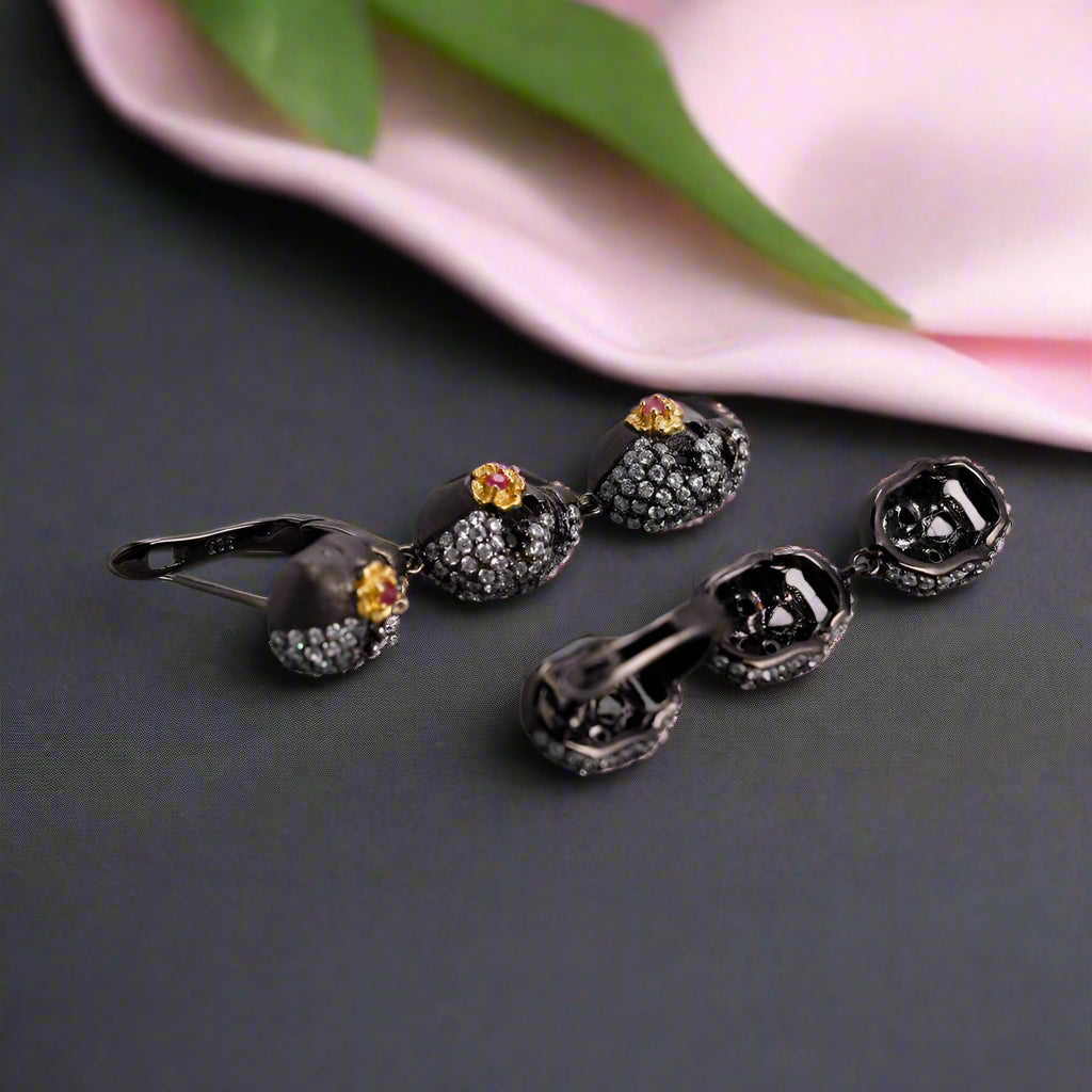 Drop Skull Bohemian Earrings-Black Diamonds New York