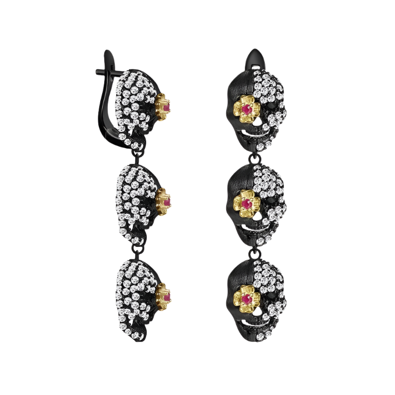Drop Skull Bohemian Earrings-Black Diamonds New York