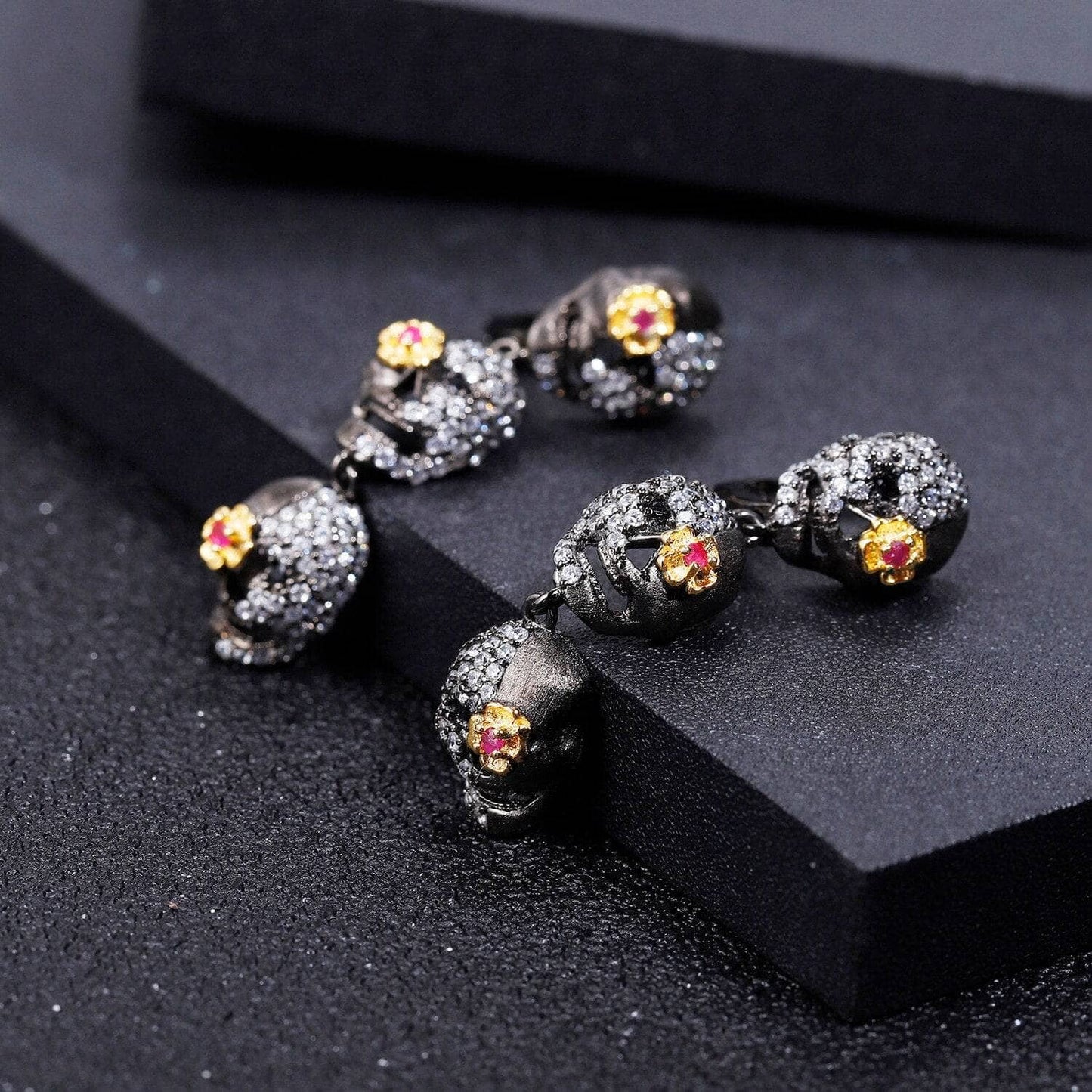 Drop Skull Bohemian Earrings-Black Diamonds New York