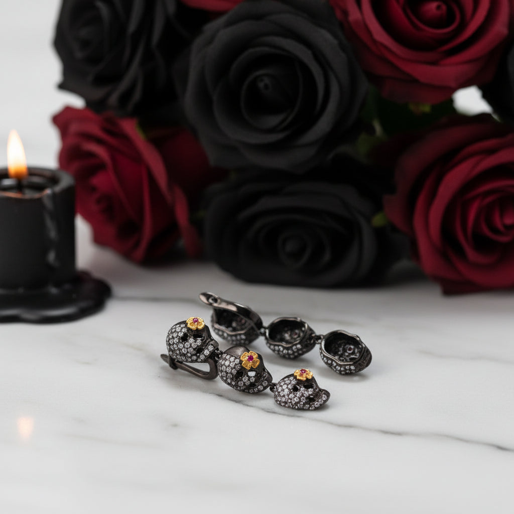 Drop Skull Bohemian Earrings-Black Diamonds New York