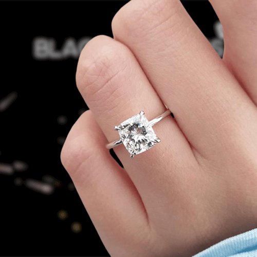 Elegant 3.0 Carat Cushion Cut Engagement Ring-Black Diamonds New York