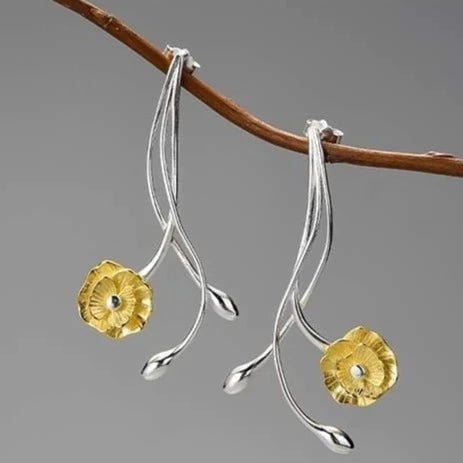 Elegant Anemone Flower Dangle Earrings-Black Diamonds New York