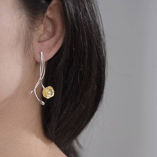 Elegant Anemone Flower Dangle Earrings-Black Diamonds New York