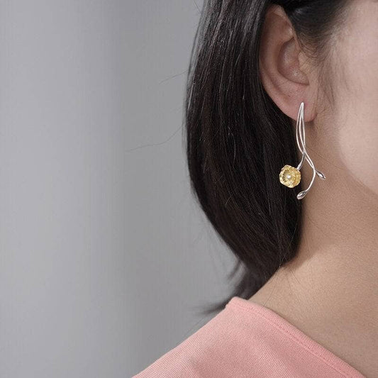 Elegant Anemone Flower Dangle Earrings-Black Diamonds New York