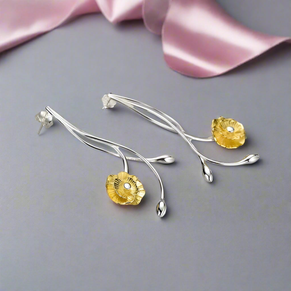 Elegant Anemone Flower Dangle Earrings-Black Diamonds New York