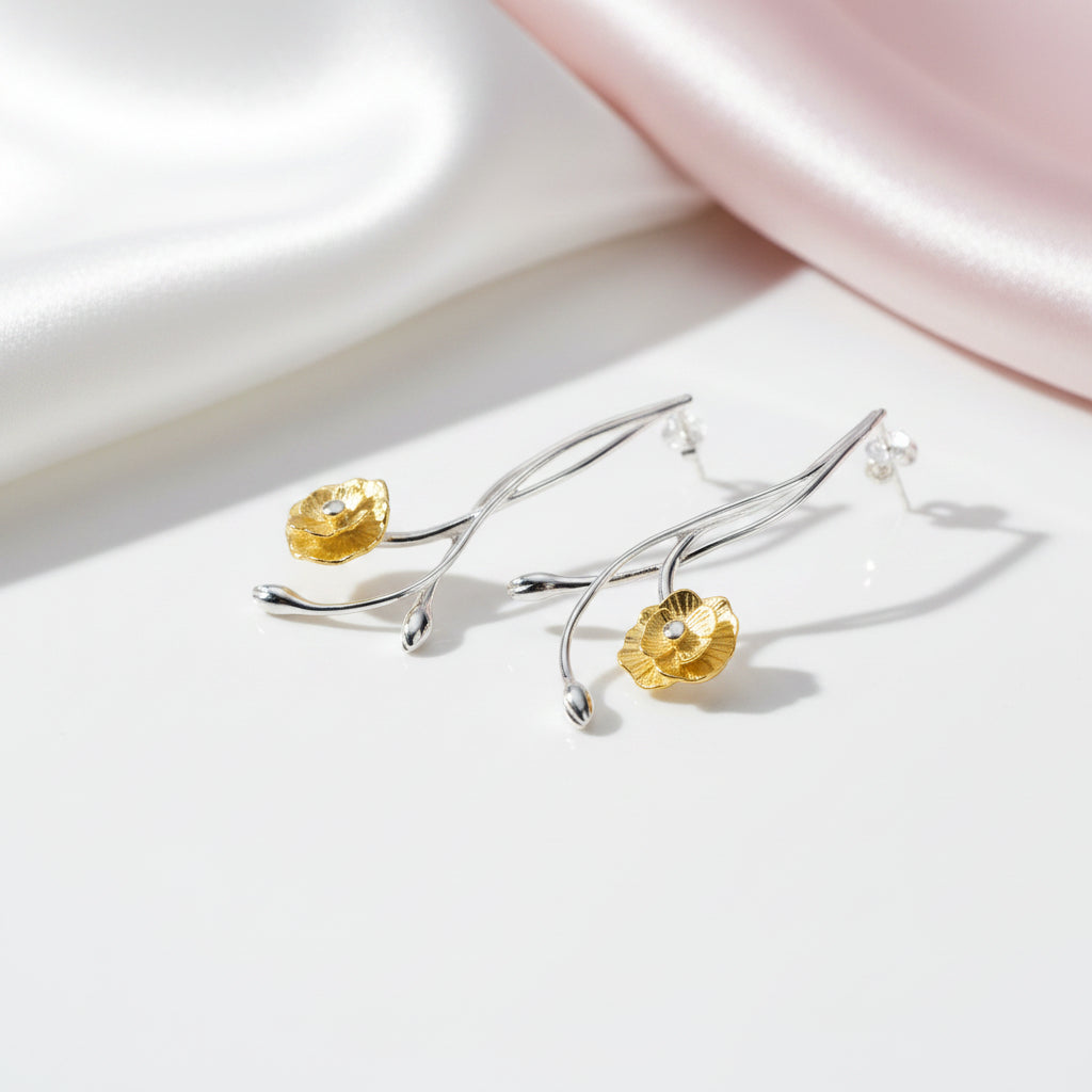 Elegant Anemone Flower Dangle Earrings-Black Diamonds New York