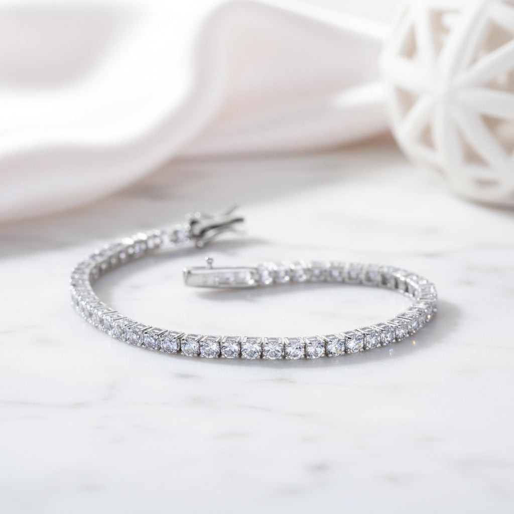 Elegant Azure Round Cut Bracelet In Sterling Silver-Black Diamonds New York