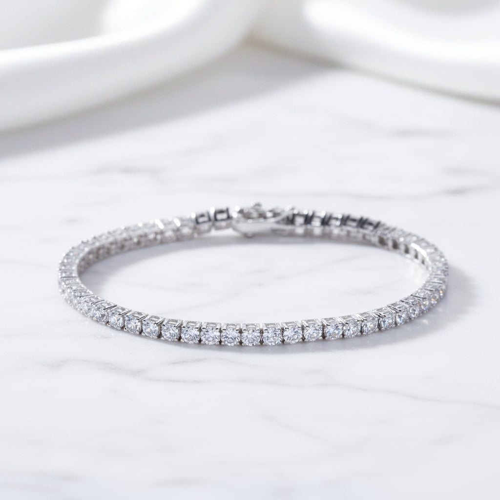 Elegant Azure Round Cut Bracelet In Sterling Silver-Black Diamonds New York