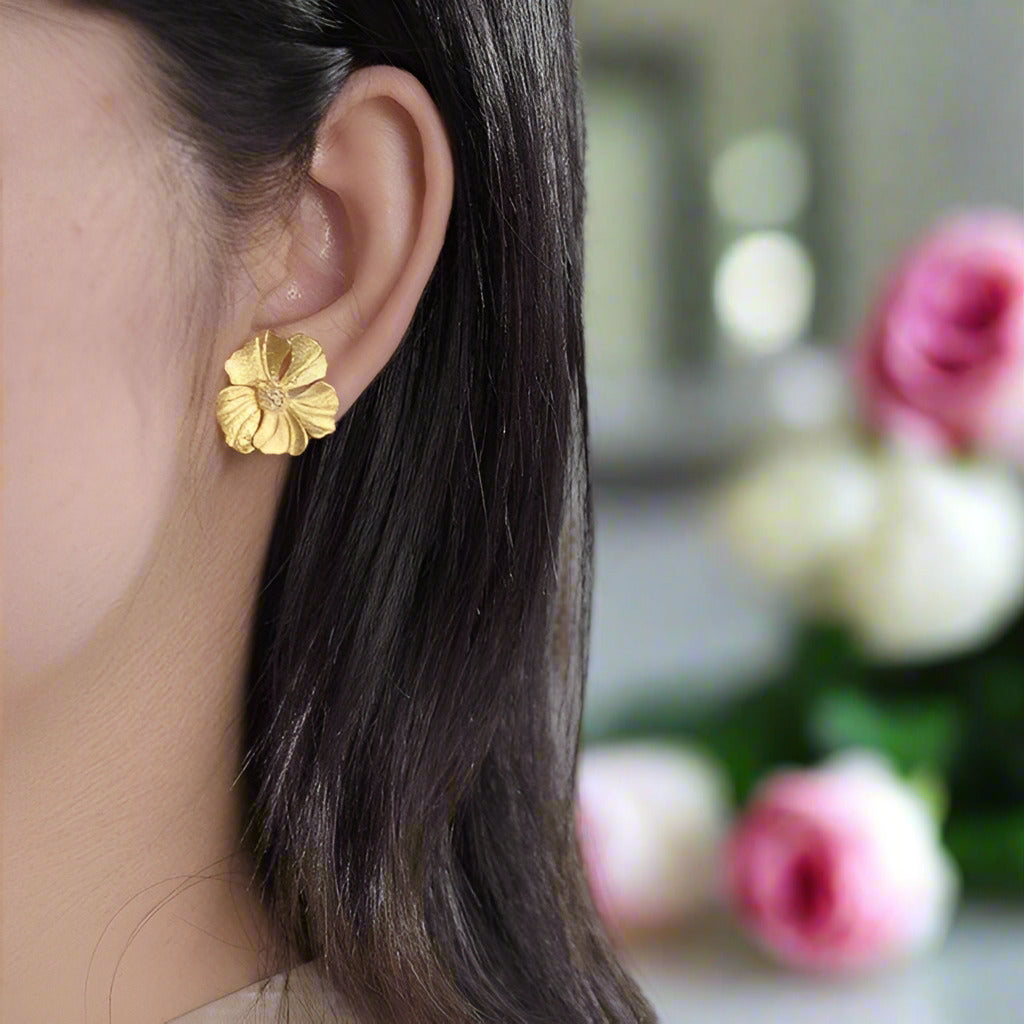 Elegant Big Peony Flower Stud Earrings-Black Diamonds New York