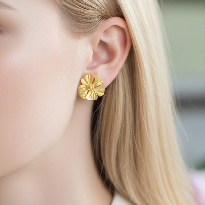 Elegant Big Peony Flower Stud Earrings-Black Diamonds New York