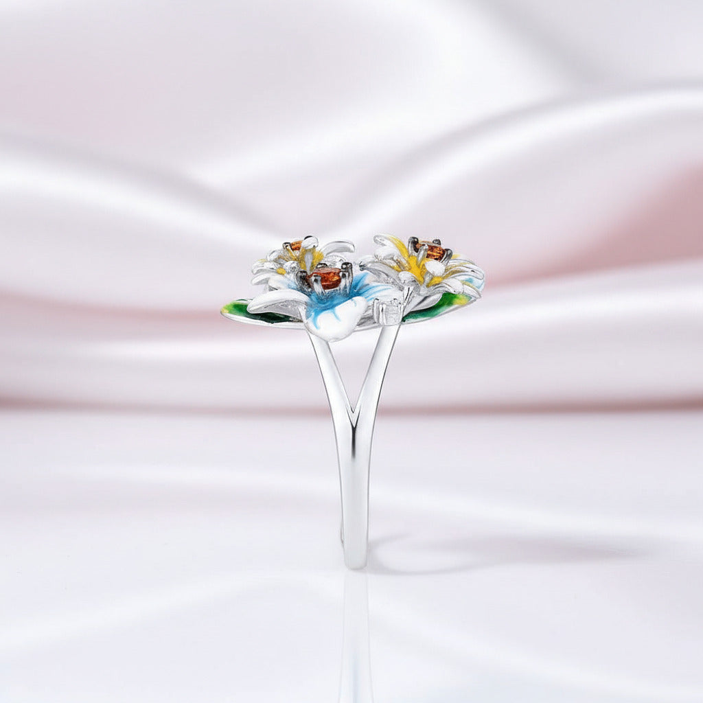 Elegant Blooming Flowers with Diamond Option Ring-Black Diamonds New York