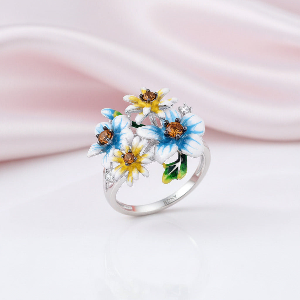 Elegant Blooming Flowers with Diamond Option Ring-Black Diamonds New York