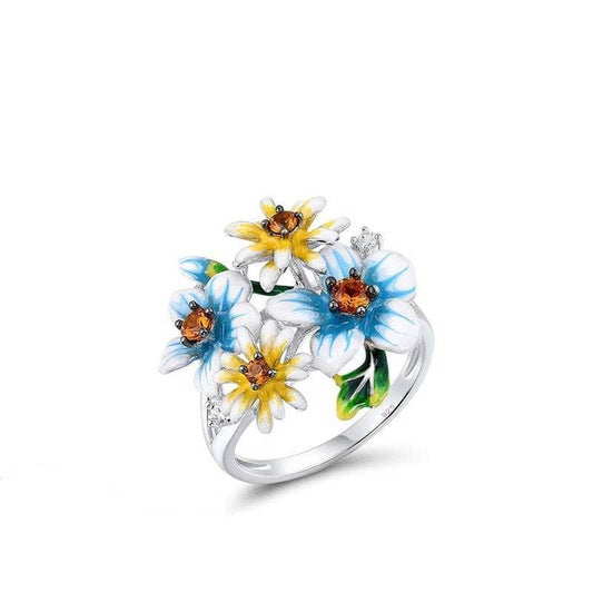 Elegant Blooming Flowers with EVN Stone Ring-Black Diamonds New York