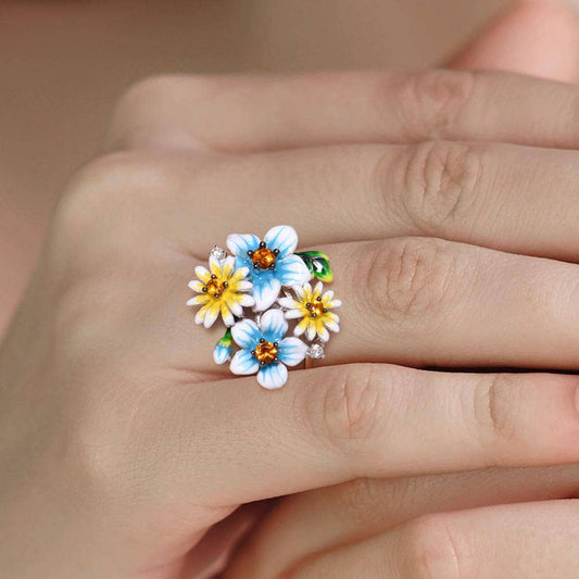 Elegant Blooming Flowers with Created Diamond Ring-Black Diamonds New York