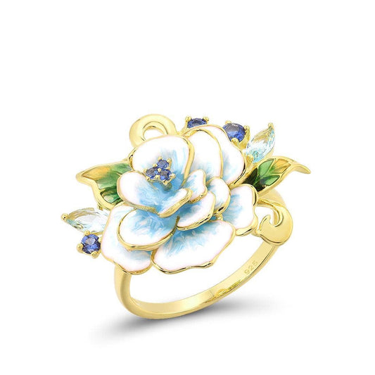 Elegant Blue Enamel Flower with Created Diamond Jewelry Set-Black Diamonds New York