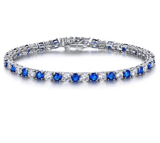 Elegant Blue Round Cut Bracelet In Sterling Silver-Black Diamonds New York
