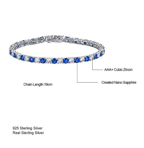 Elegant Blue Round Cut Bracelet In Sterling Silver - Black Diamonds New York