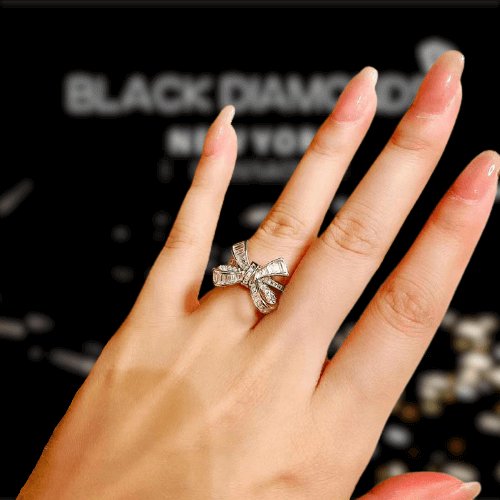 Elegant Bow-knot Design Engagement Ring-Black Diamonds New York