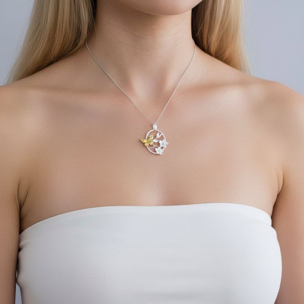 Elegant Butterfly Garden Flower Necklace-Black Diamonds New York