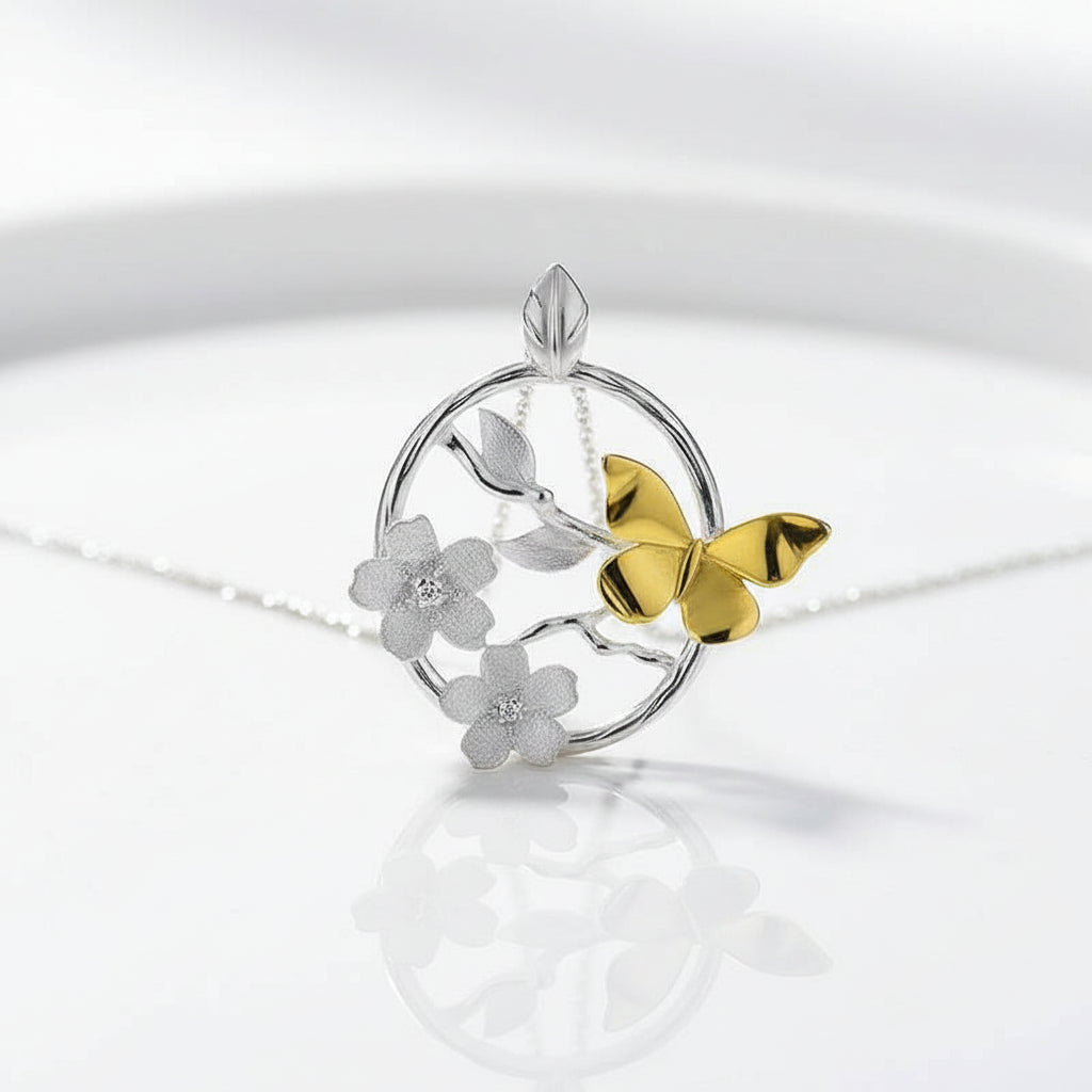 Elegant Butterfly Garden Flower Necklace-Black Diamonds New York