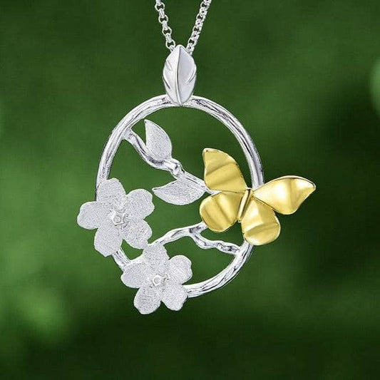 Elegant Butterfly Garden Flower Necklace-Black Diamonds New York