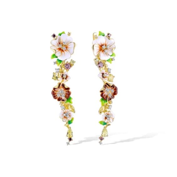 Elegant Colorful Enamel Flower Earrings-Black Diamonds New York