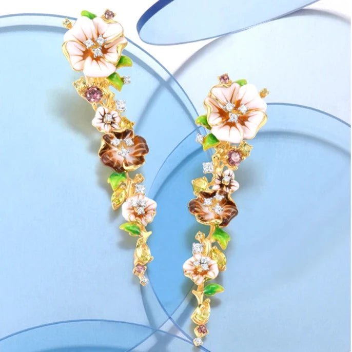 Elegant Colorful Enamel Flower Earrings-Black Diamonds New York