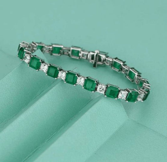 Elegant Emerald Cut Bracelet In Sterling Silver-Black Diamonds New York