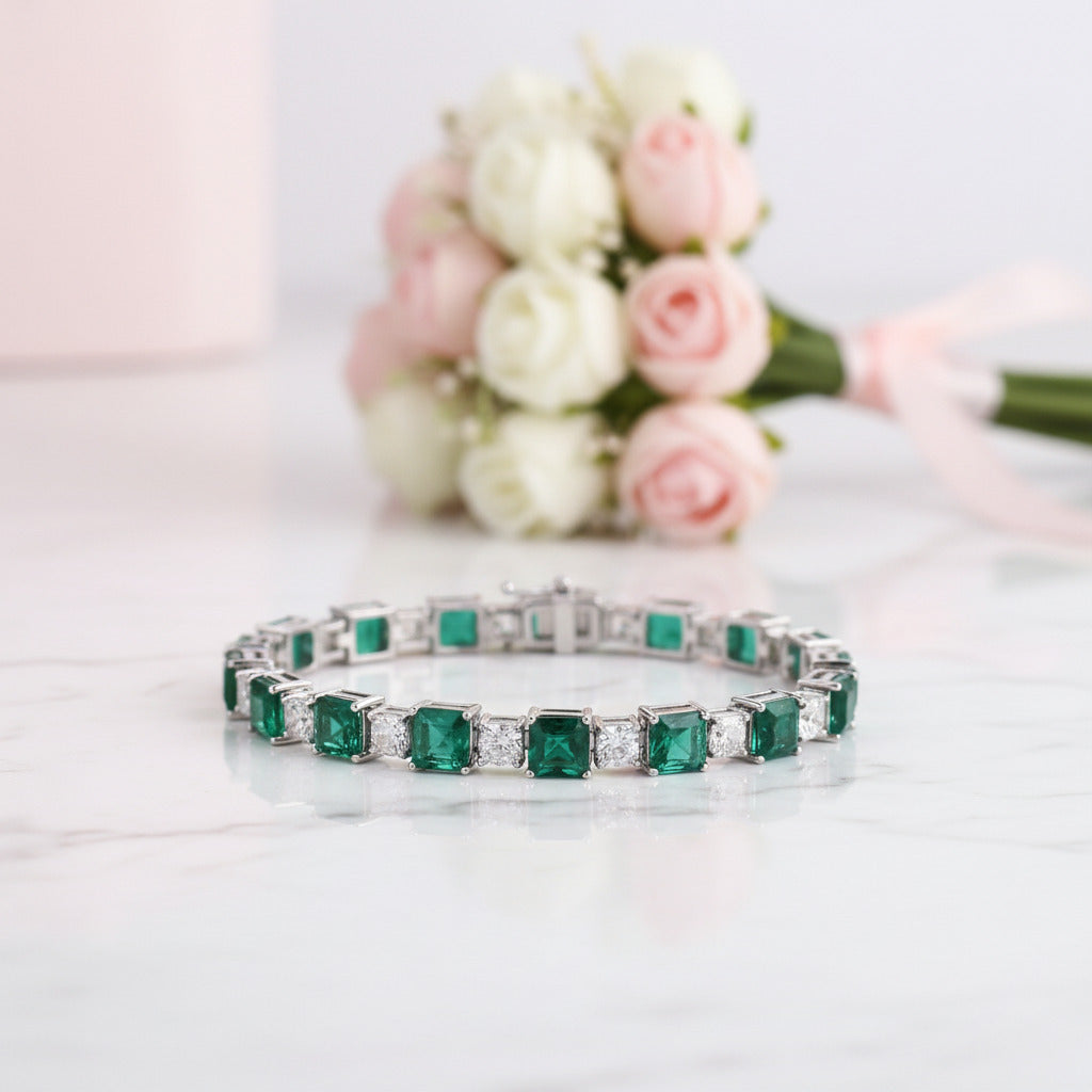 Elegant Emerald Cut Bracelet In Sterling Silver-Black Diamonds New York