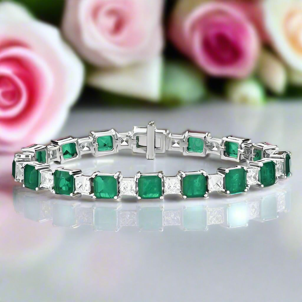 Elegant Emerald Cut Bracelet In Sterling Silver-Black Diamonds New York