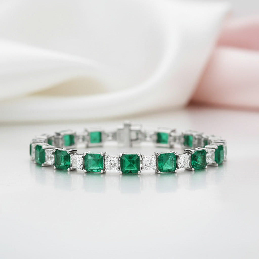 Elegant Emerald Cut Bracelet In Sterling Silver-Black Diamonds New York