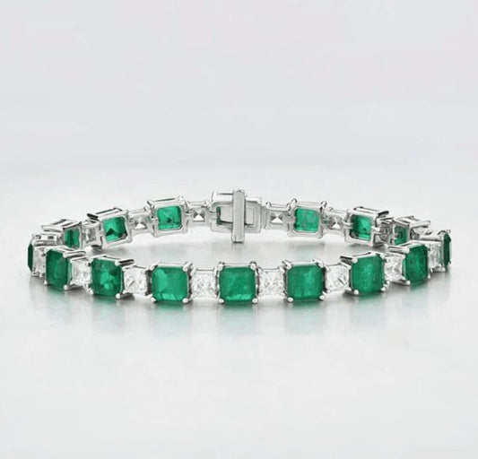 Elegant Emerald Cut Bracelet In Sterling Silver-Black Diamonds New York