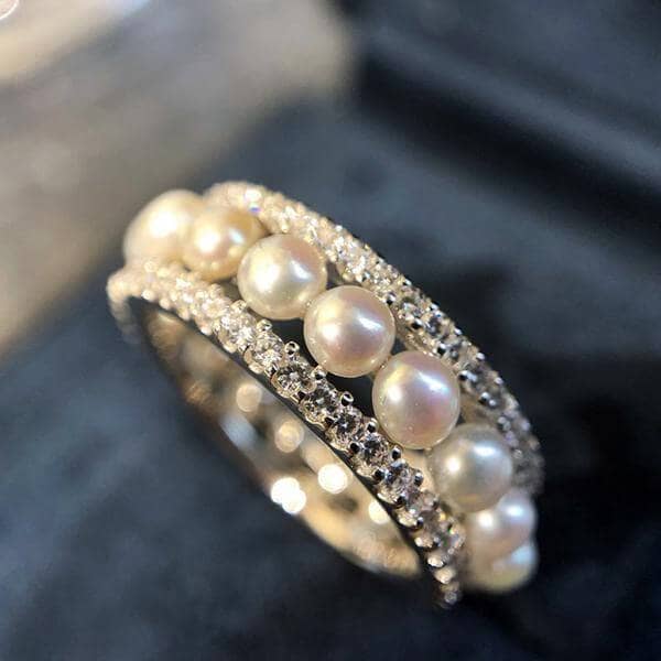 Pearl ring diamond band Clearance