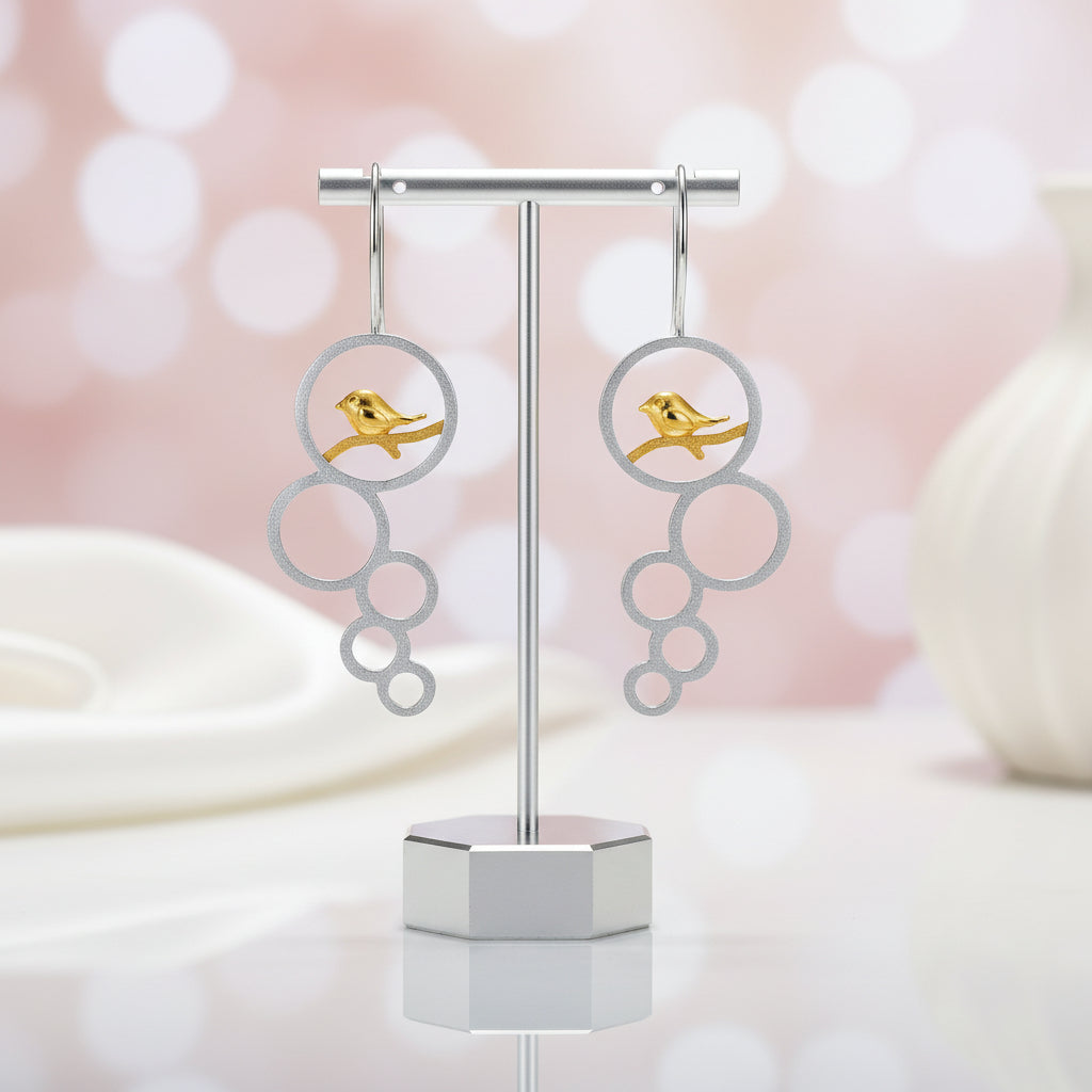 Elegant Flower Bird Dangle Earrings-Black Diamonds New York