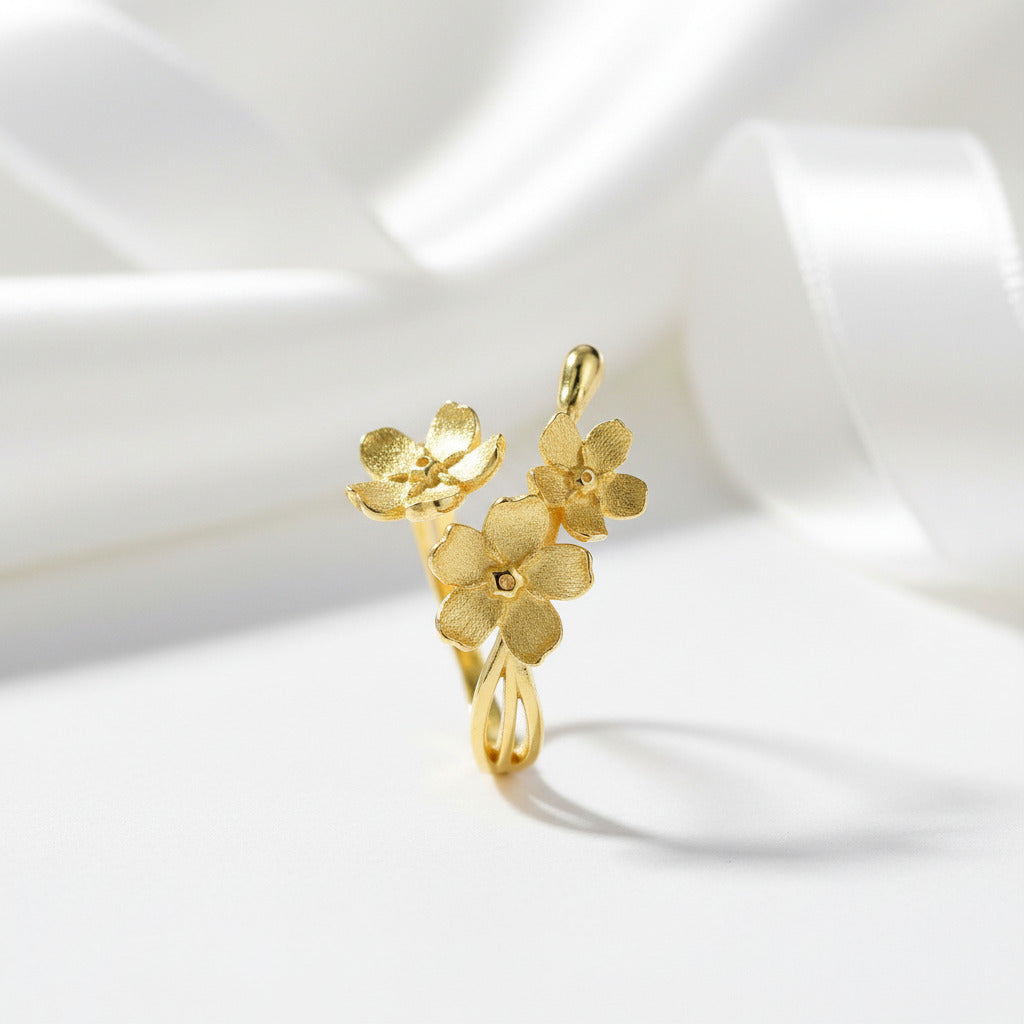 Elegant Forget-Me-Not Flower Adjustable Ring-Black Diamonds New York