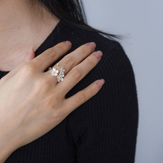 Elegant Forget-Me-Not Flower Adjustable Ring-Black Diamonds New York