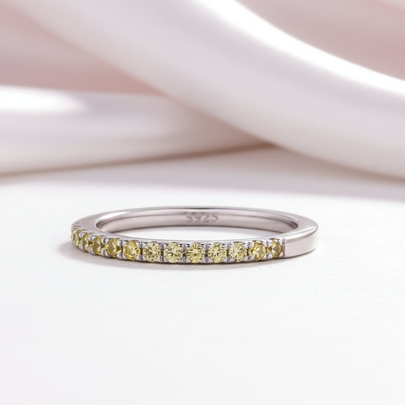 Elegant Half Eternity Light Yellow Sapphire Wedding Band-Black Diamonds New York