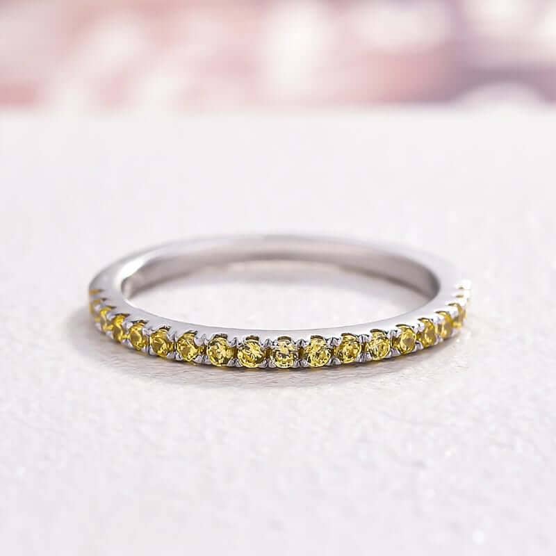 Elegant Half Eternity Light Yellow Sapphire Wedding Band-Black Diamonds New York