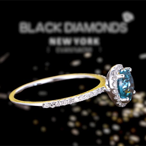 Elegant Halo Round Cut Aquamarine Blue Engagement Ring - Black Diamonds New York