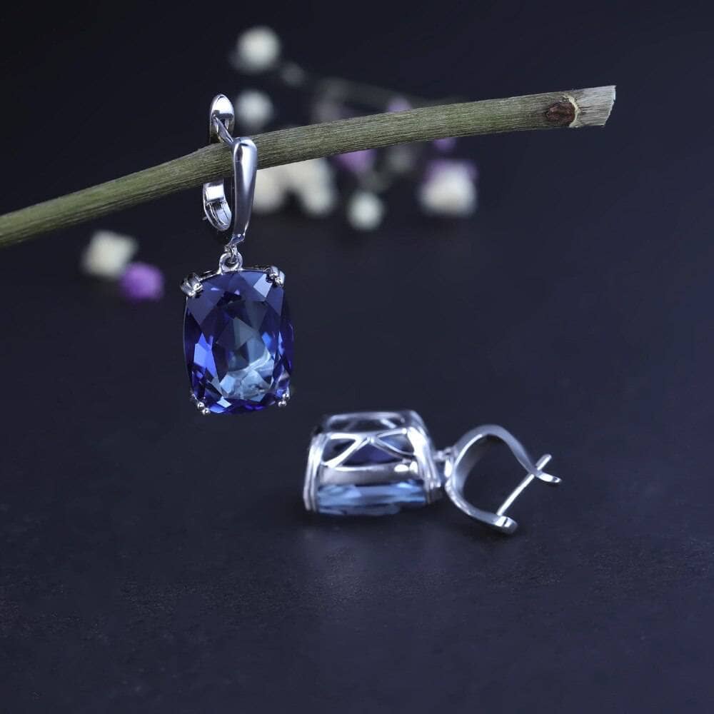Elegant Iolite Blue Mystic Quartz Drop Earrings-Black Diamonds New York