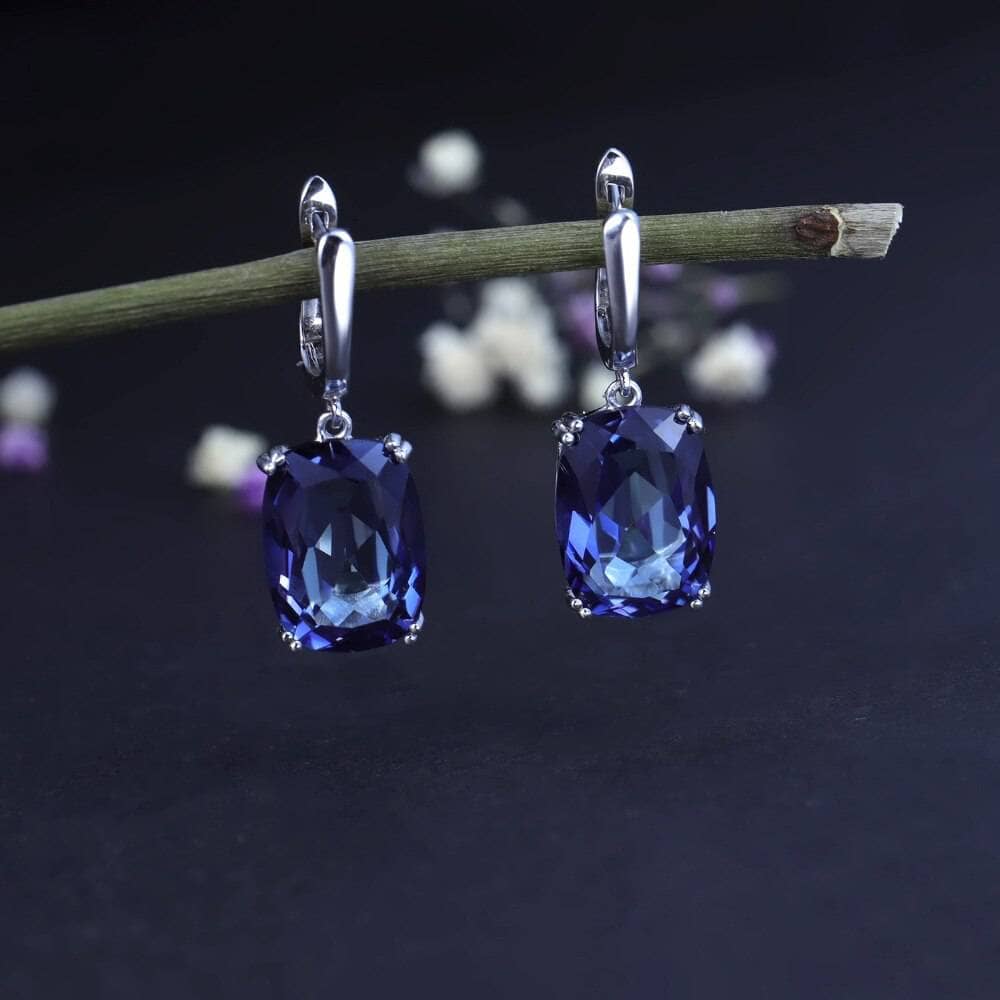 Elegant Iolite Blue Mystic Quartz Drop Earrings-Black Diamonds New York