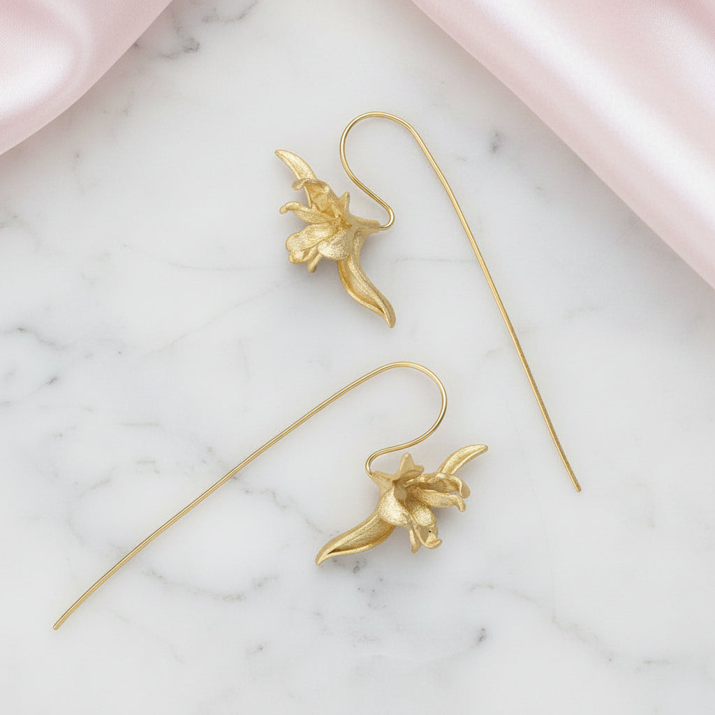 Elegant Iris Flower Dangle Earrings-Black Diamonds New York