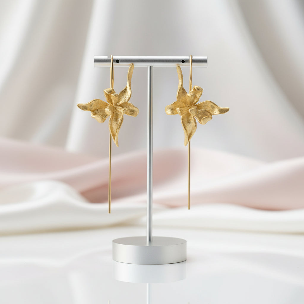 Elegant Iris Flower Dangle Earrings-Black Diamonds New York