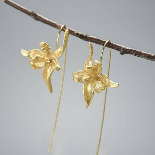 Elegant Iris Flower Dangle Earrings-Black Diamonds New York