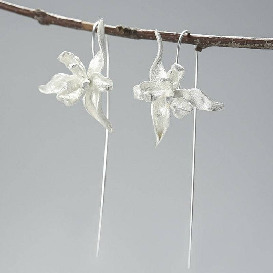 Elegant Iris Flower Dangle Earrings-Black Diamonds New York