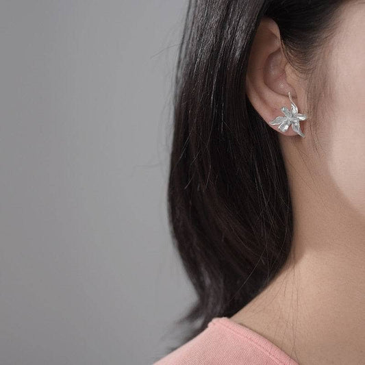 Elegant Iris Flower Stud Earrings-Black Diamonds New York