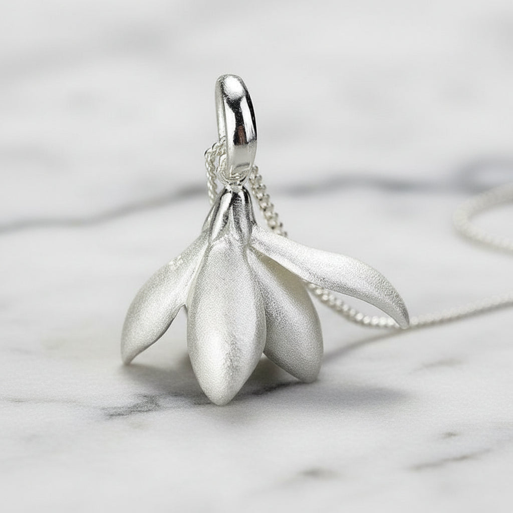 Elegant Magnolia Flower Pendant-Black Diamonds New York