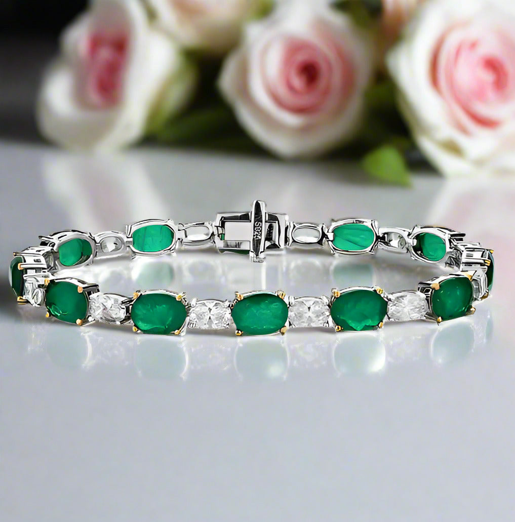 Elegant Oval Cut Bracelet In Sterling Silver-Black Diamonds New York