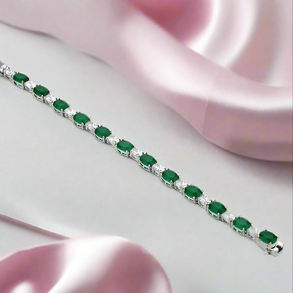 Elegant Oval Cut Bracelet In Sterling Silver-Black Diamonds New York